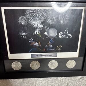 Disney Black and White Art with 4 coins